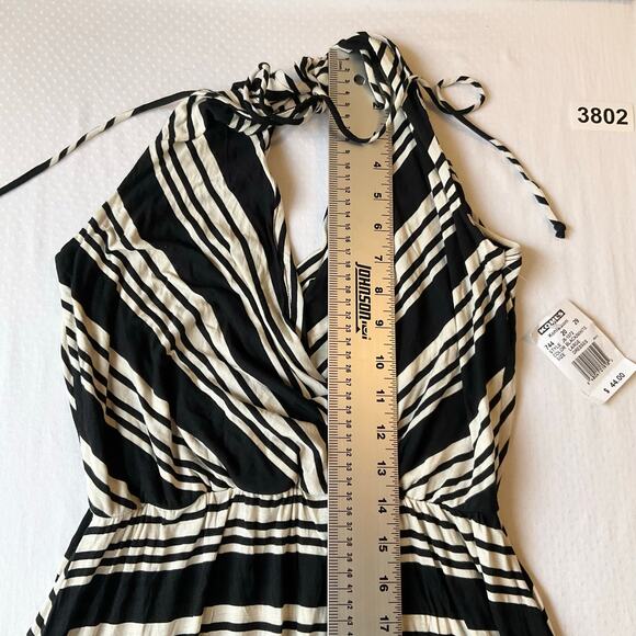 Liberty Love Women Maxi Dress size L Sleeveless Sexy V-neck Stripes Black White - Picture 6 of 10